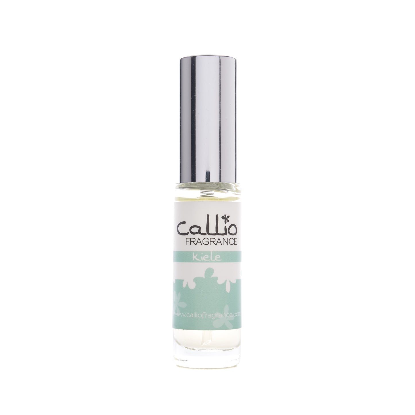 Image of a trave-size bottle of Kiele Perfume on a bright white background. The perfume includes notes of jasmine, gardenia, and tuberose.